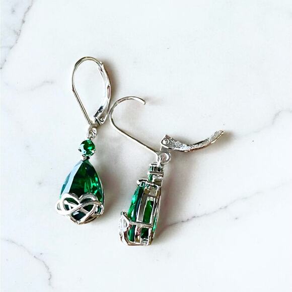 Sterling Silver Emerald Cubic Zirconia Teardrop Heart & Infinity Earrings NEW - Picture 4 of 9